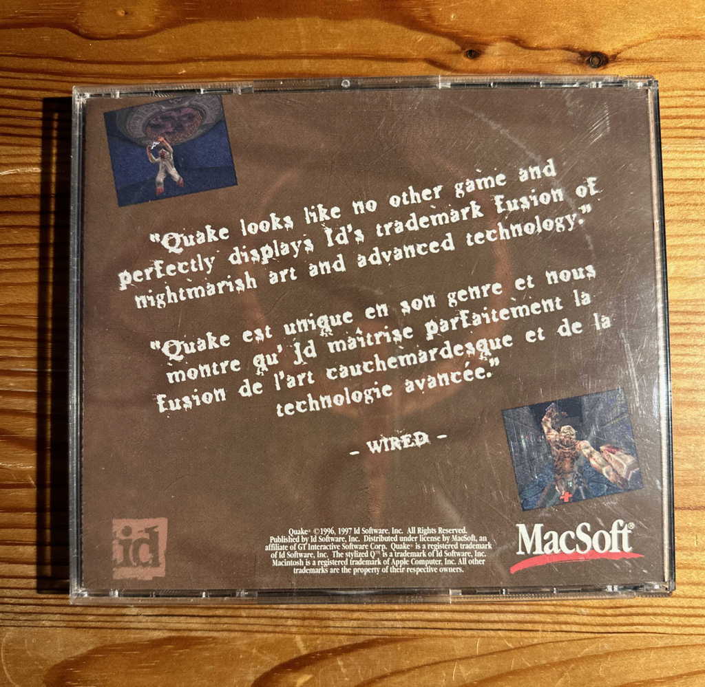 Rückseite Mac Quake DVD Hülle