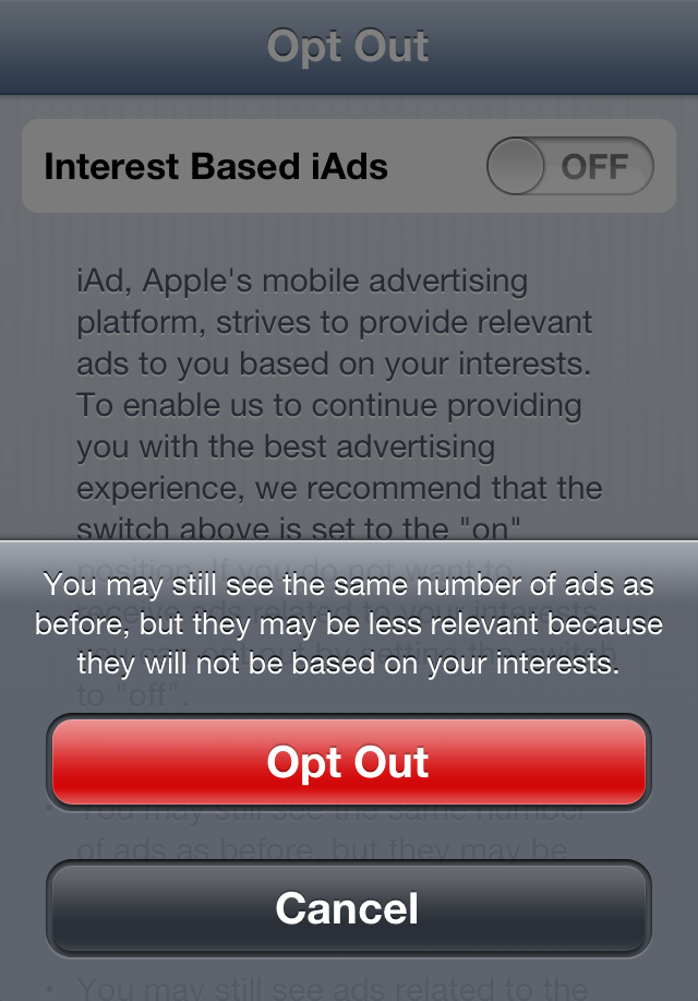 iAds Opt Out Screen 2
